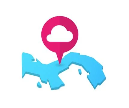 Map of Panama with a map marker and a cloud Ilustración de archivo