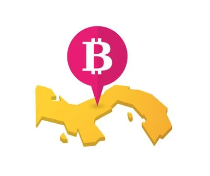 Map of Panama with a map marker and a bit coin sign Stock Illustration