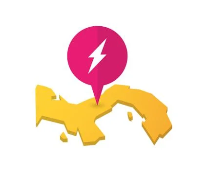 Map of Panama with a map marker and a lightning 스톡 일러스트