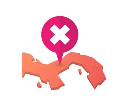 Map of Panama with a map marker and an x sign Stock Illustration