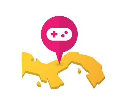 Map of Panama with a map marker and a game pad Stock Illustration