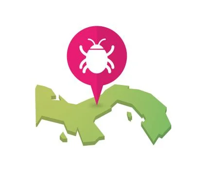 Map of Panama with a map marker and a bug Stock Illustration