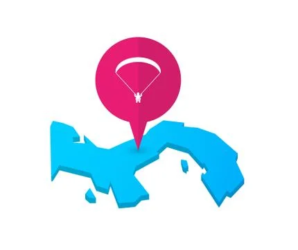 Map of Panama with a map marker and a paraglider Illustrazione stock