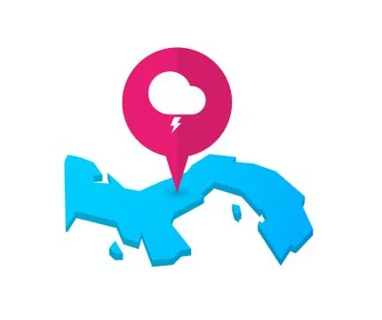 Map of Panama with a map marker and a stormy cloud イラスト素材