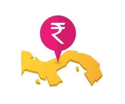 Map of Panama with a map marker and a rupee sign Illustrazione stock