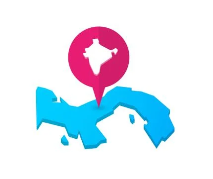 Map of Panama with a map marker and  a map of India Stock Illustration