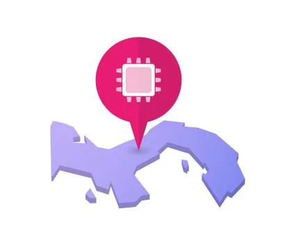 Map of Panama with a map marker and a cpu Stock Illustration