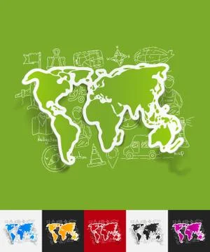 Map paper sticker with hand drawn elements Stock Illustration