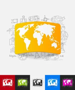 Map paper sticker with hand drawn elements Stock Illustration