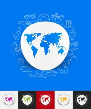 Map paper sticker with hand drawn elements Stock Illustration