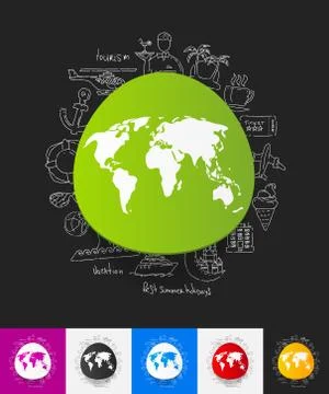 Map paper sticker with hand drawn elements Stock Illustration