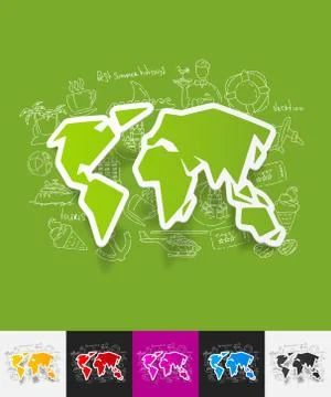 Map paper sticker with hand drawn elements Illustrazione stock
