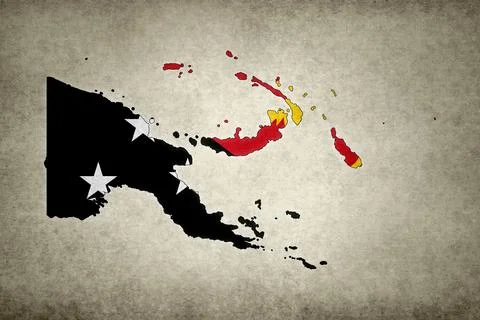 Map of Papua New Guinea with its flag on a paper Stock Illustration