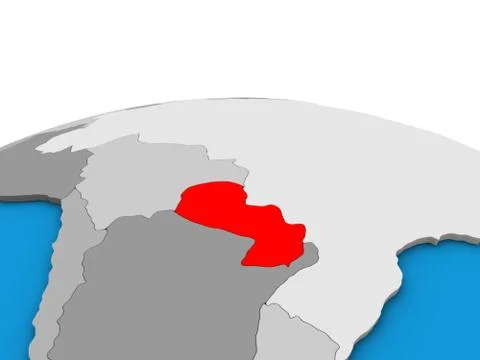 Map of Paraguay on 3D globe Ilustración de archivo