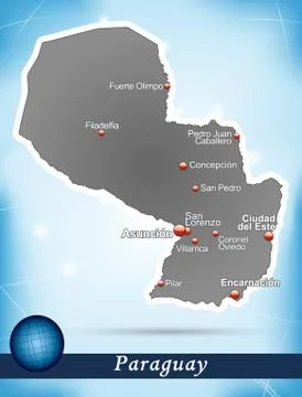 Map of paraguay with abstract background in blue Stock Illustration