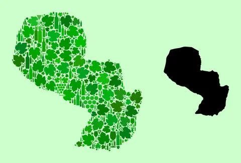 Map of Paraguay - Composition of Wine and Grapes Ilustração Stock