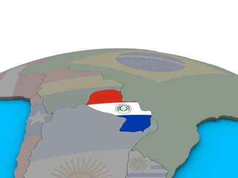 Map of Paraguay with flag on globe 库存插图