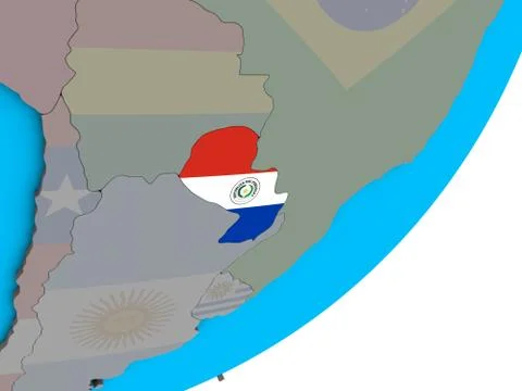Map of Paraguay with flag on globe イラスト素材