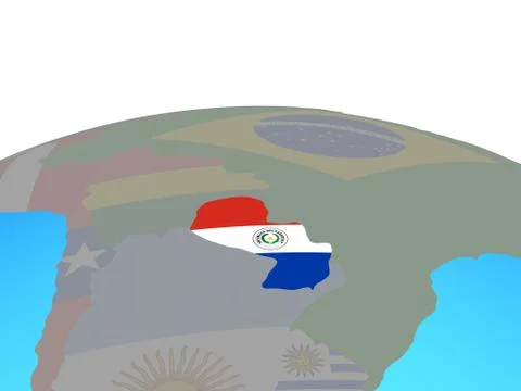 Map of Paraguay with flag on globe 스톡 일러스트