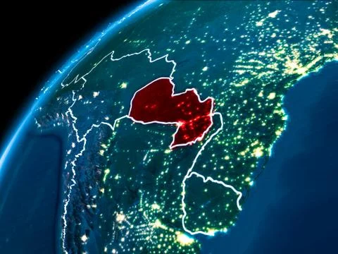 Map of Paraguay at night Ilustração Stock