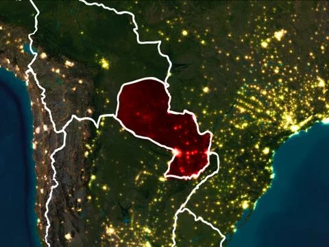 Map of Paraguay at night Fotos de archivo