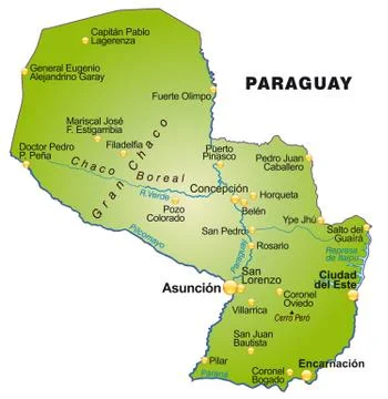 Map of paraguay as an overview map in green Stock Illustration