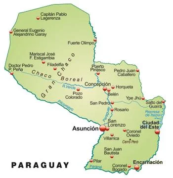 Map of paraguay as an overview map in pastel green Illustrazione stock
