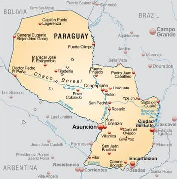 Map of paraguay as an overview map in pastel orange 库存插图