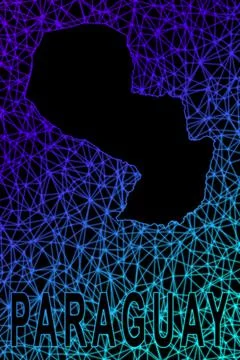 Map of Paraguay, Polygonal mesh line map 库存插图