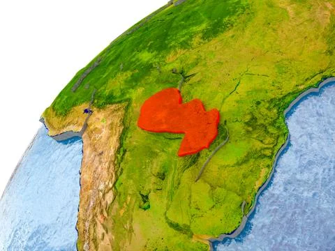 Map of Paraguay in red on globe Ilustração Stock