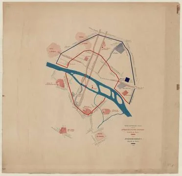Map of Paris, current streets, Paris pregnant of the time of Philippe-Augu... 스톡 사진