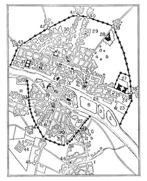 Map of Paris in The era of Charles V, vintage engraving. Stock Illustration