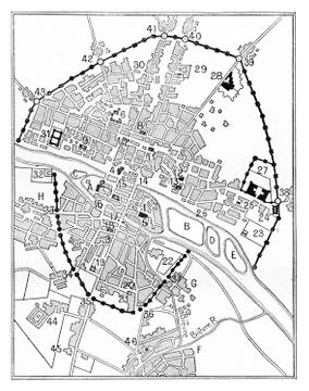 Map of Paris in The era of Charles V, vintage engraving. Illustrazione stock