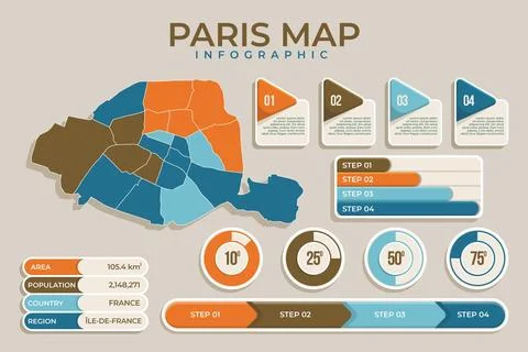Map of paris infographics template flat design Illustrazione stock