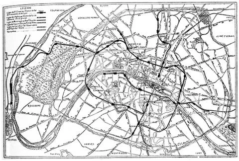 Map of Paris metropolitan railway project, vintage engraving. 스톡 일러스트