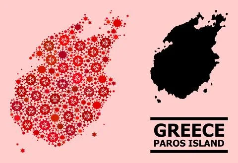 Map of Paros Island - Composition with Covid Virus Biohazard Infection Icons 库存插图