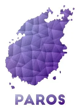 Map of Paros. Low poly illustration of the island. Purple geometric design... Stock-Illustration