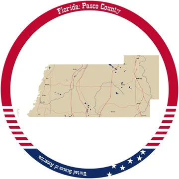 Map of Pasco County in Florida, USA arranged in a circle. 스톡 일러스트