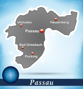 Map of passau with abstract background in blue Stock Illustration