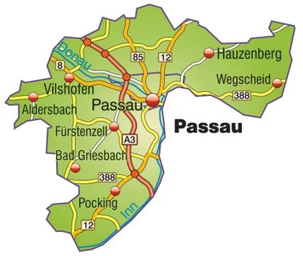 Map of passau with highways Illustrazione stock