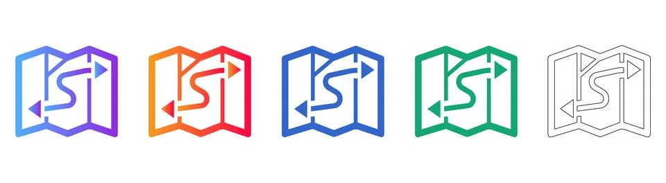 Map Path Icon Set with Directional Arrows Stock Illustration