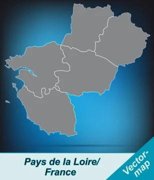 Map of pays de la loire with borders in bright gray Stock Illustration