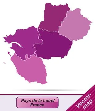 Map of pays de la loire with borders in violet Stock Illustration