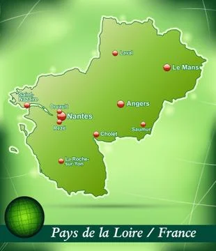 Map of pays de la loire with abstract background in green Stock Illustration
