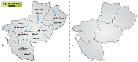 Map of pays de la loire with borders in gray Stock Illustration