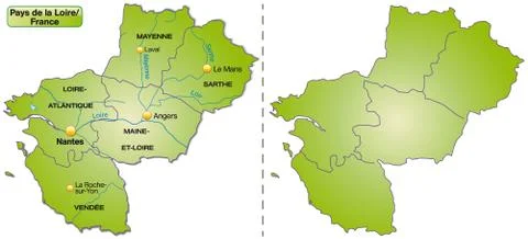 Map of pays de la loire with borders in green Stock Illustration