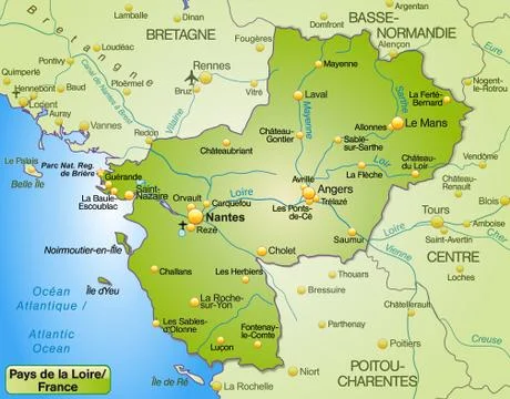 Map of pays de la loire as an overview map in green Stock Illustration