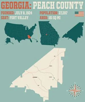 Map of Peach County in Georgia Stock Illustration