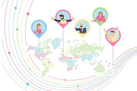 Map with People taking part in distance conference Stock Illustration