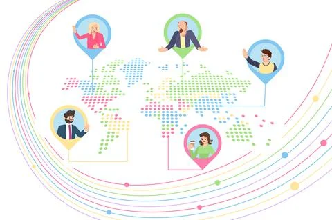 Map with People taking part in distance conference Stock Illustration